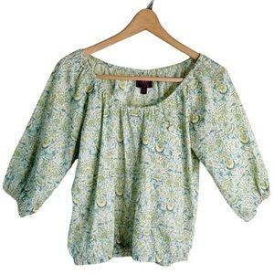 J. Crew Liberty Fabrics Art Nouveau Peasant Blouse XS Green Floral 3/4 Sleeves